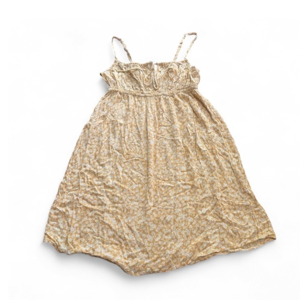Billabong Yellow Floral Crinkle Mini Dress Adjustable Straps Size Small